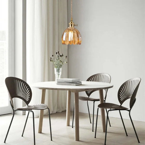 Hanging Ceiling Light Fixture with Floral Glass Shade E27 Socket for Kitchen Dining Room Bedroom Ambient Illumination Decor