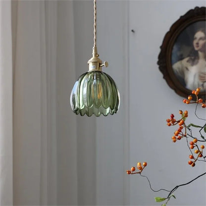 Hanging Ceiling Light Fixture with Floral Glass Shade E27 Socket for Kitchen Dining Room Bedroom Ambient Illumination Decor
