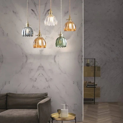 Hanging Ceiling Light Fixture with Floral Glass Shade E27 Socket for Kitchen Dining Room Bedroom Ambient Illumination Decor