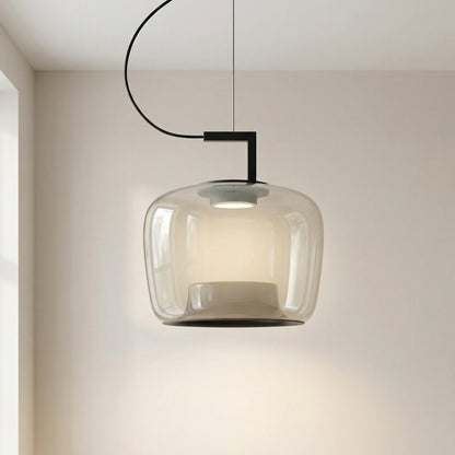 Glass Globe Pendant Light with Iron Frame & Adjustable Cord for Dining Room, Kitchen, Bar – Contemporary Hanging Fixture