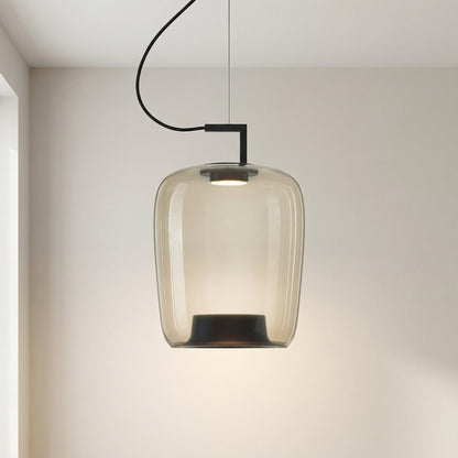 Glass Globe Pendant Light with Iron Frame & Adjustable Cord for Dining Room, Kitchen, Bar – Contemporary Hanging Fixture