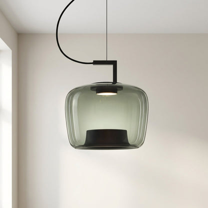 Glass Globe Pendant Light with Iron Frame & Adjustable Cord for Dining Room, Kitchen, Bar – Contemporary Hanging Fixture