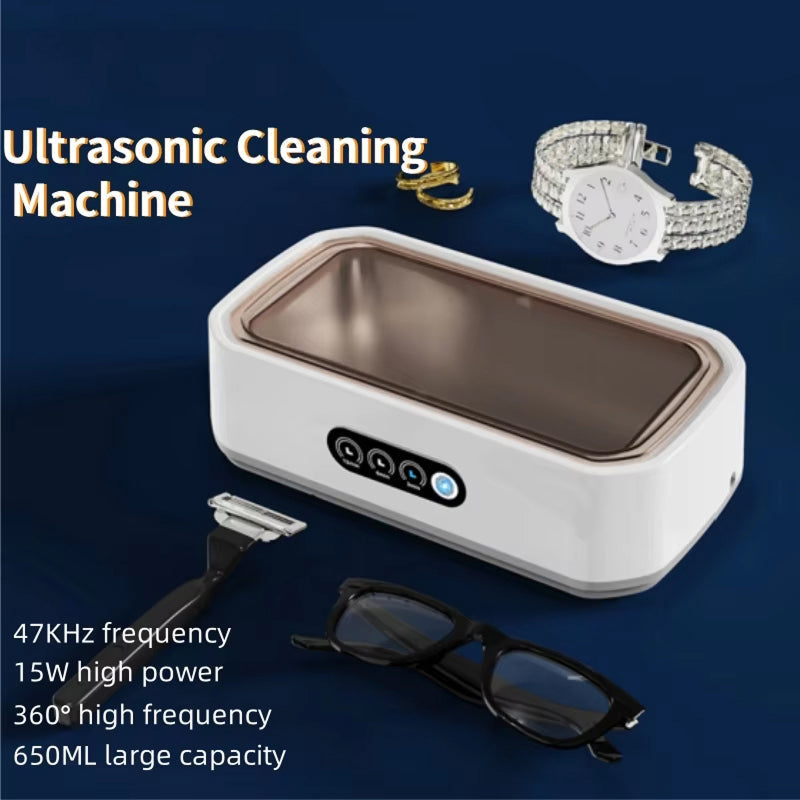 Ultrasonic Jewelry Cleaner 22oz Tank Sonic Vibration for Rings Glasses Watches Dentures 3 Timer Settings Quiet Operation Stainless Steel
