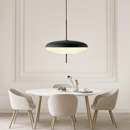 Hanging Ceiling Fixture 20 Inch Round Metal Shade Black for Kitchen Island Dining Room Modern Minimalist Adjustable Height E27 Socket Overhe