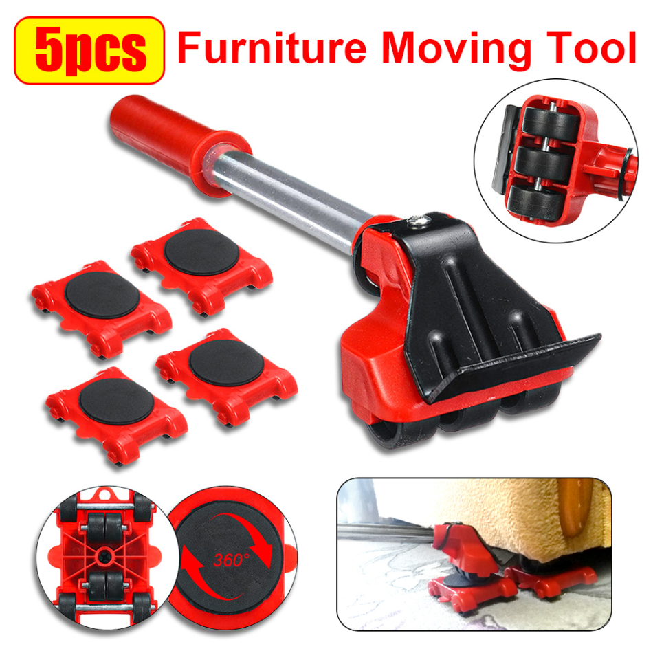 Heavy-Duty Furniture Moving Kit with Lifter Bar & Rolling Pads for Sofas Cabinets Appliances Hardwood Tile Carpet Floors Home Office