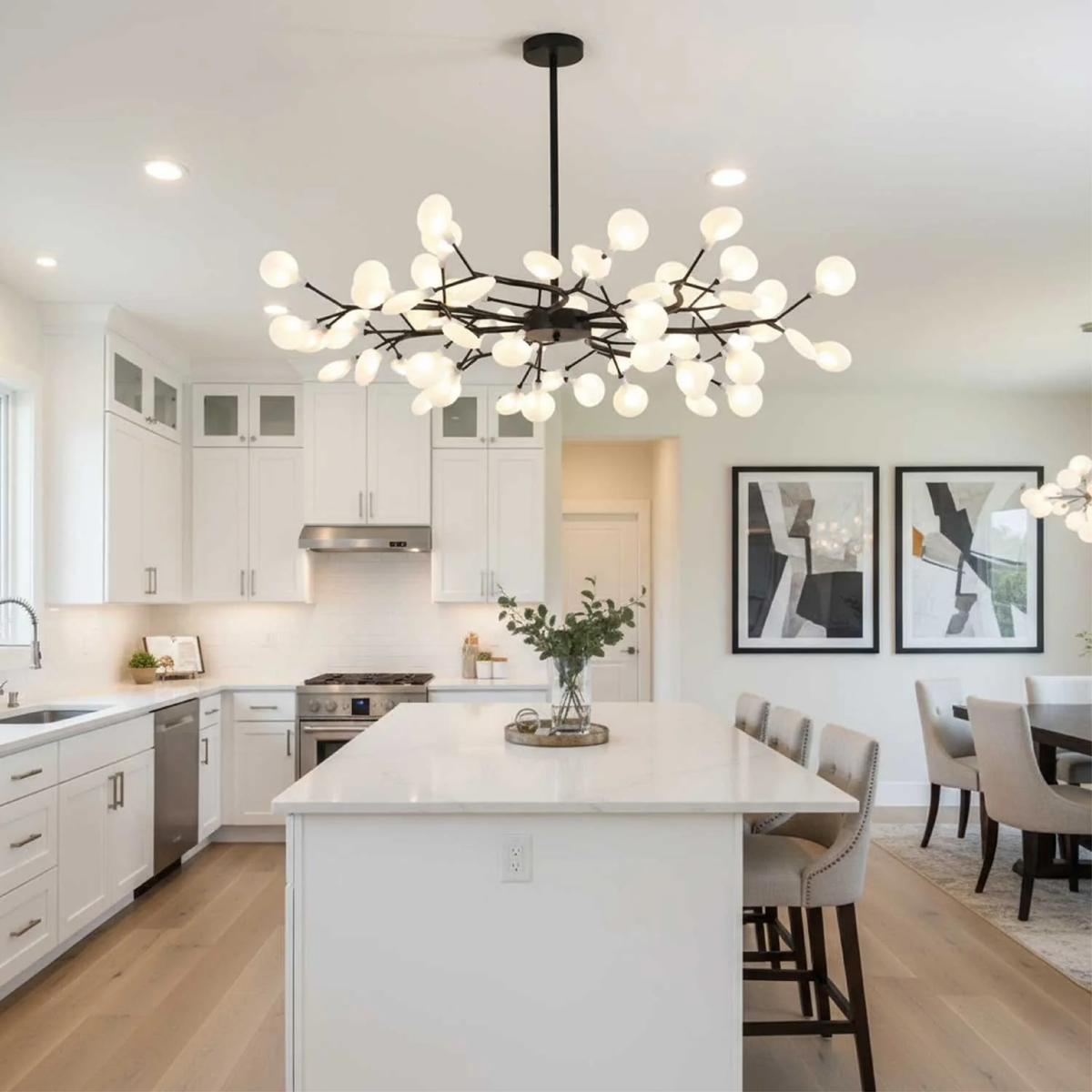 Branch Pendant Light Black Modern Chandelier LED 70 inches Metal Acrylic Warm White 3000K for Dining Room High Ceiling Open Plan