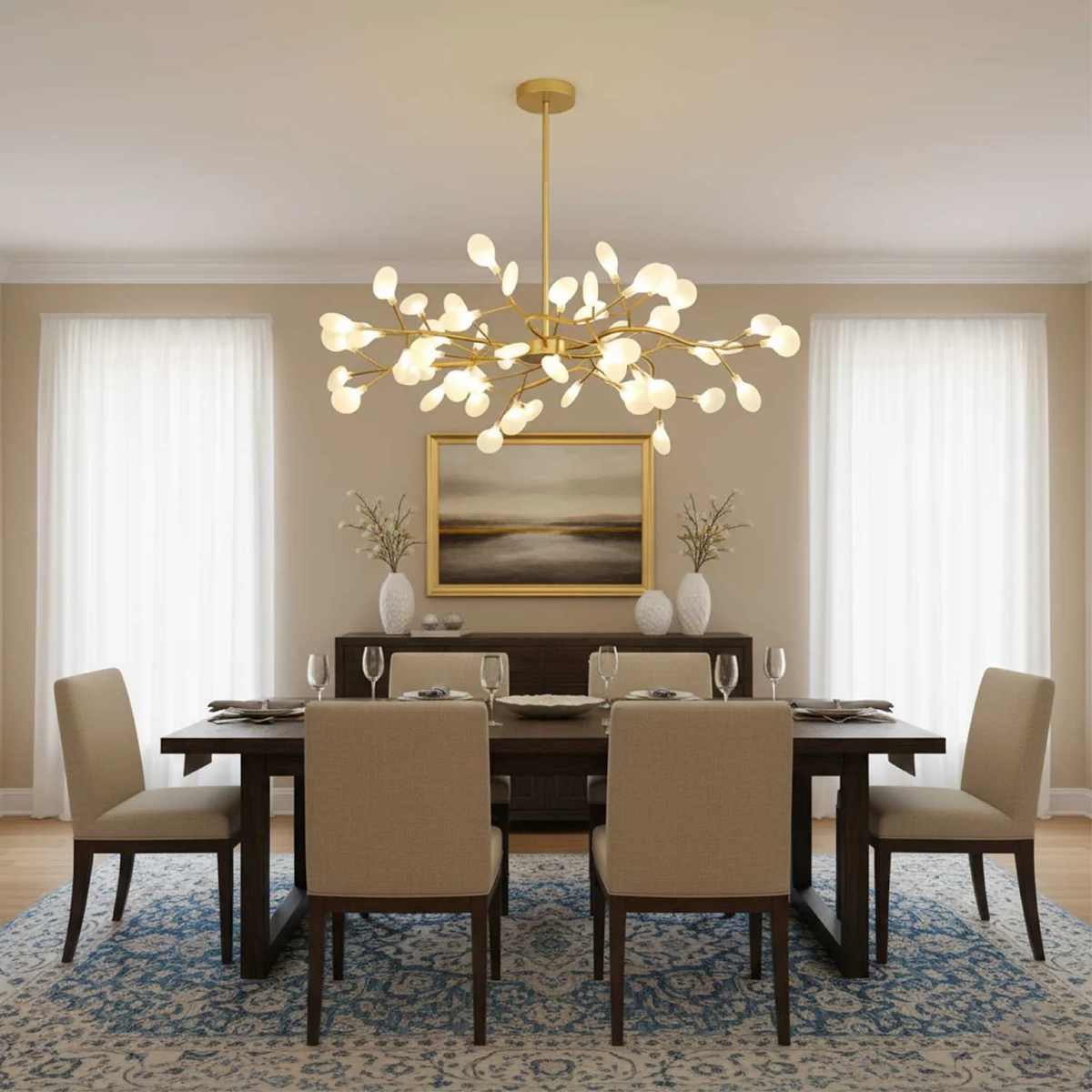 Branch Pendant Light Black Modern Chandelier LED 70 inches Metal Acrylic Warm White 3000K for Dining Room High Ceiling Open Plan