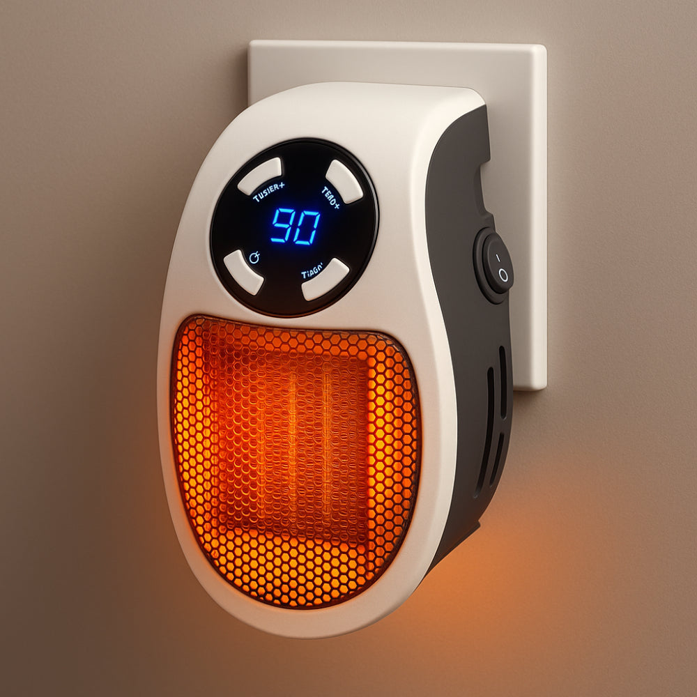 Plug-In Ceramic Space Heater with Digital Display & Timer for Bedroom, Bathroom, Office – Compact Wall Outlet Heater with Adjustable