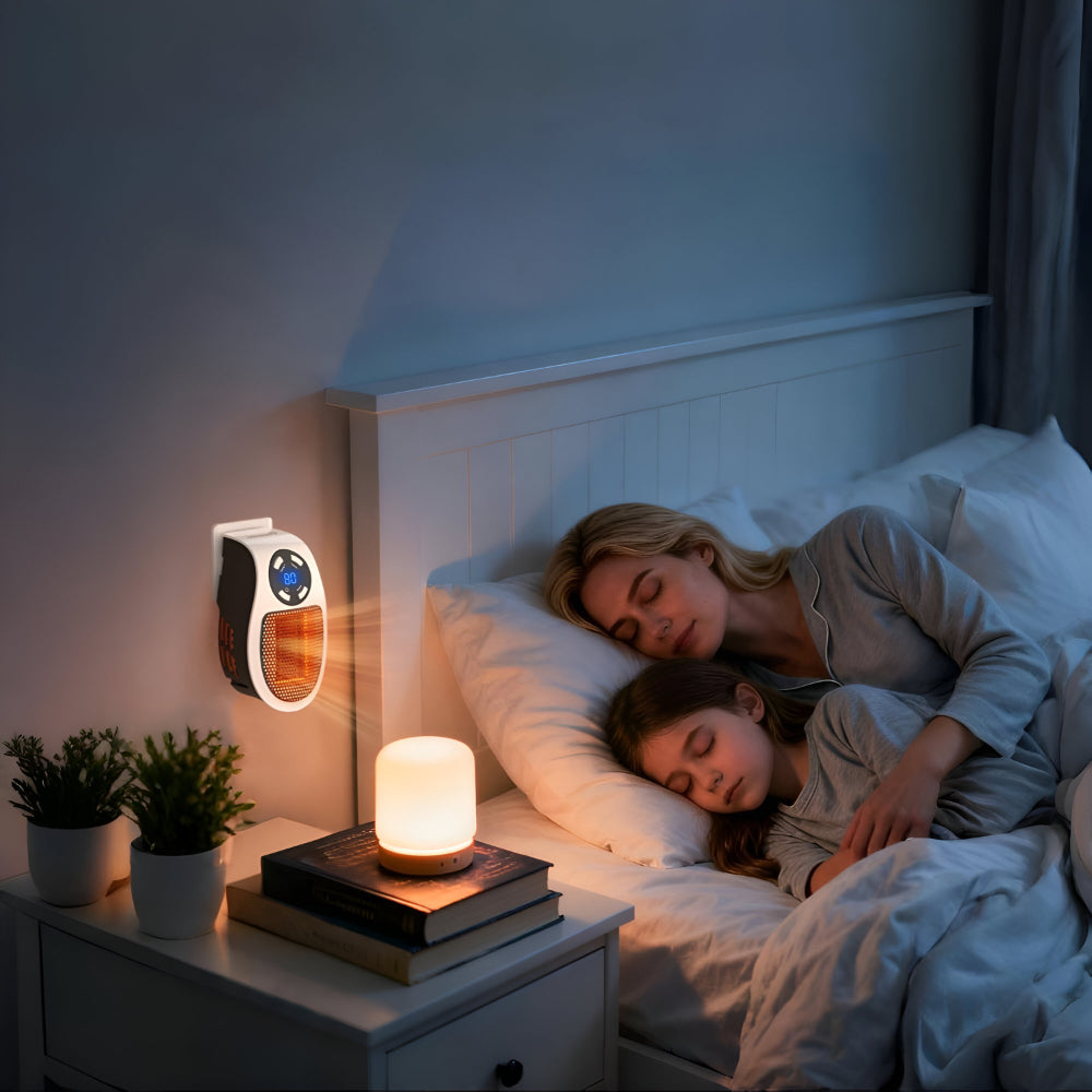 Plug-In Ceramic Space Heater with Digital Display & Timer for Bedroom, Bathroom, Office – Compact Wall Outlet Heater with Adjustable