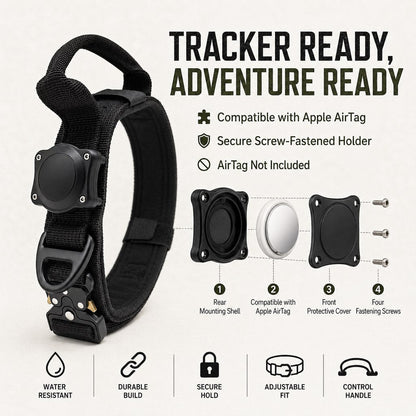 Ortekor AirTag-Compatible Tactical Dog Collar with Control Handle - Close Control for Walks, Trails & Busy Areas