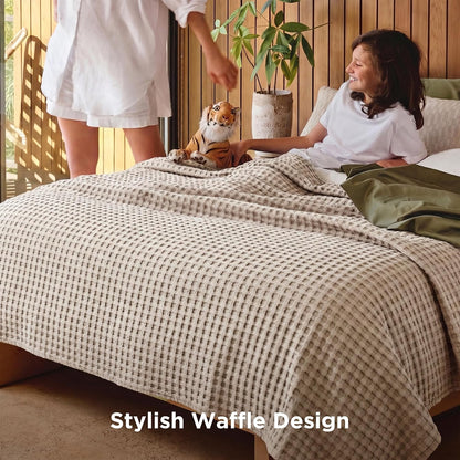 Cozy Haven | Manta de nido de abeja refrescante para cama queen, de algodón y bambú ligero | Manta de verano suave para personas calurosas