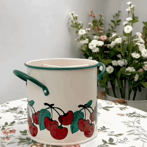 Fiora Utensil Holder - Cast Iron with Divider Lid, Vintage Floral Design
