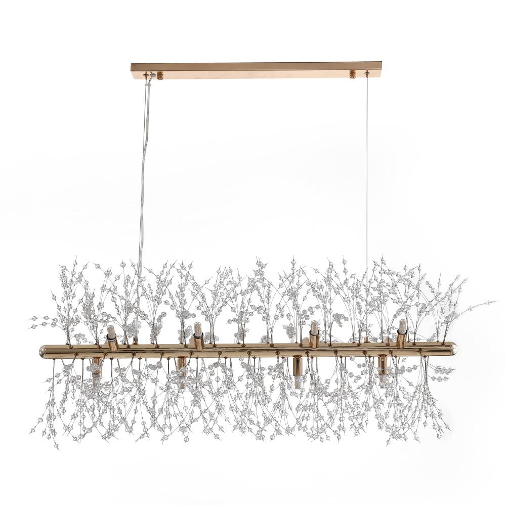 Linear Crystal Chandelier 36-Inch 12-Light Gold Chrome Finish for Dining Room Kitchen Island Contemporary Ceiling Fixture Modern Adjustable