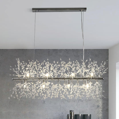 Linear Crystal Chandelier 36-Inch 12-Light Gold Chrome Finish for Dining Room Kitchen Island Contemporary Ceiling Fixture Modern Adjustable