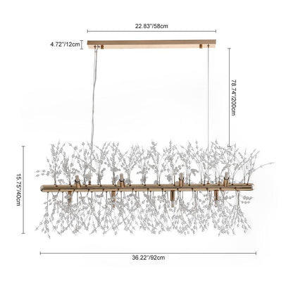 Linear Crystal Chandelier 36-Inch 12-Light Gold Chrome Finish for Dining Room Kitchen Island Contemporary Ceiling Fixture Modern Adjustable