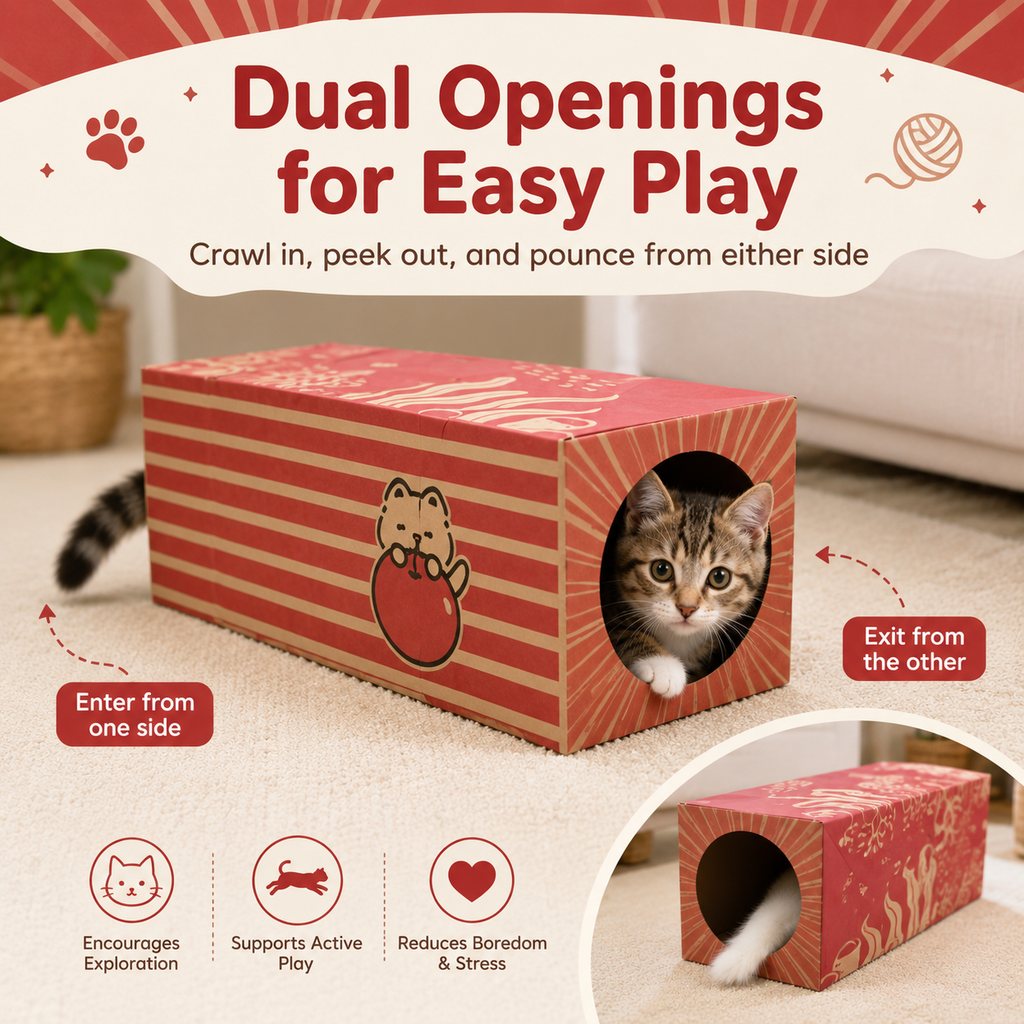 Ortekor Foldable Kraft Paper Cat Tunnel for Indoor Cats - Space-Saving Hide & Play Toy to Beat Boredom