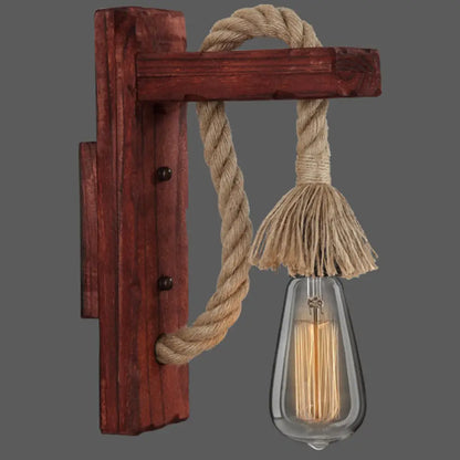 Rustic Wood Wall Sconce with Metal Cage and Rope Accent for Bedroom, Hallway, Living Room – E26 Socket Indoor Lighting Fixture