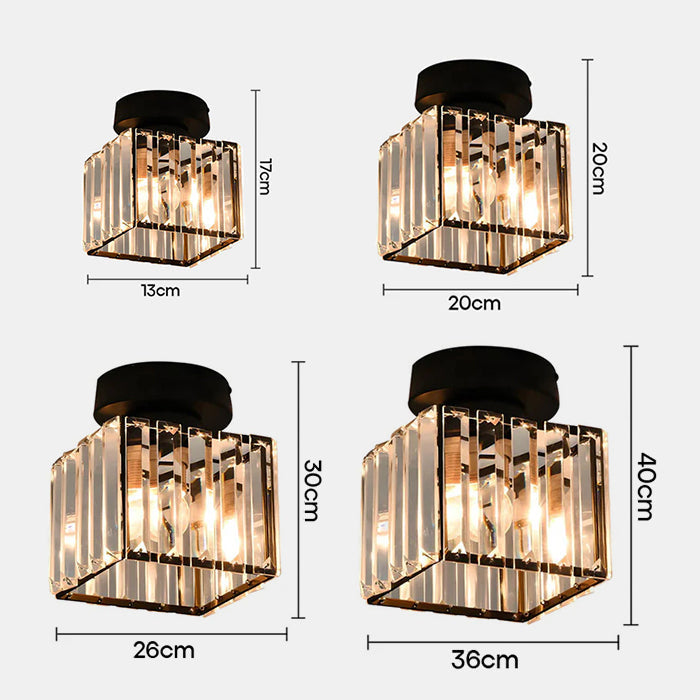 Decorative Flush Mount Light Fixture with Glass Cube and Metal Accents E27 Socket for Entryway Bedroom Small Room Ambient Overhead Lighting