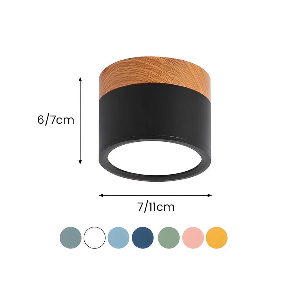 Compact LED Flush Mount Ceiling Light Fixture Wood & Metal Accent for Entryway Hallway Bedroom Kitchen 5W 7W Surface Mount Minimalist Modern