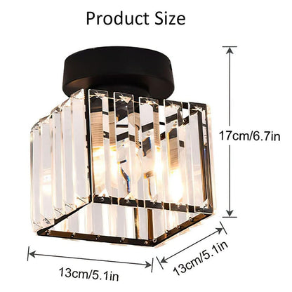 Decorative Flush Mount Light Fixture with Glass Cube and Metal Accents E27 Socket for Entryway Bedroom Small Room Ambient Overhead Lighting