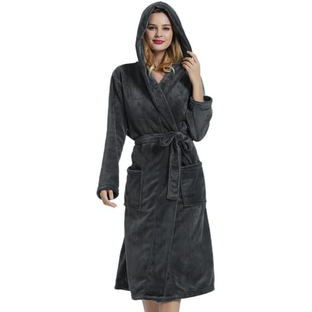 Hooded Fleece Robe for Women Long Soft Plush Loungewear with Pockets Cozy Warm Bathrobe for Lounging Relaxing Sleepwear Gift for Her Cold We