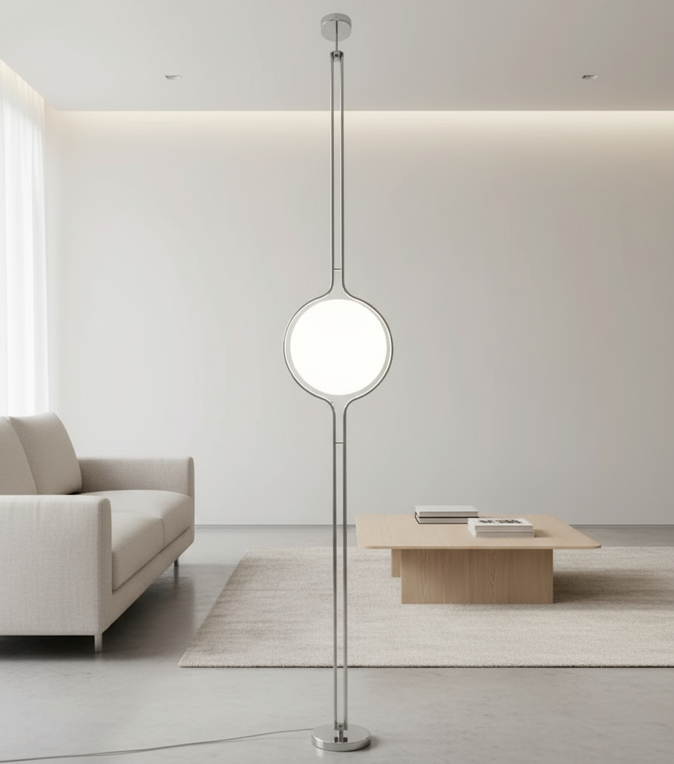 Tall Standing Lamp with 16-Inch Globe Sphere 98-110 Inch Adjustable Pole Light for High Ceilings Modern Open Spaces Lofts