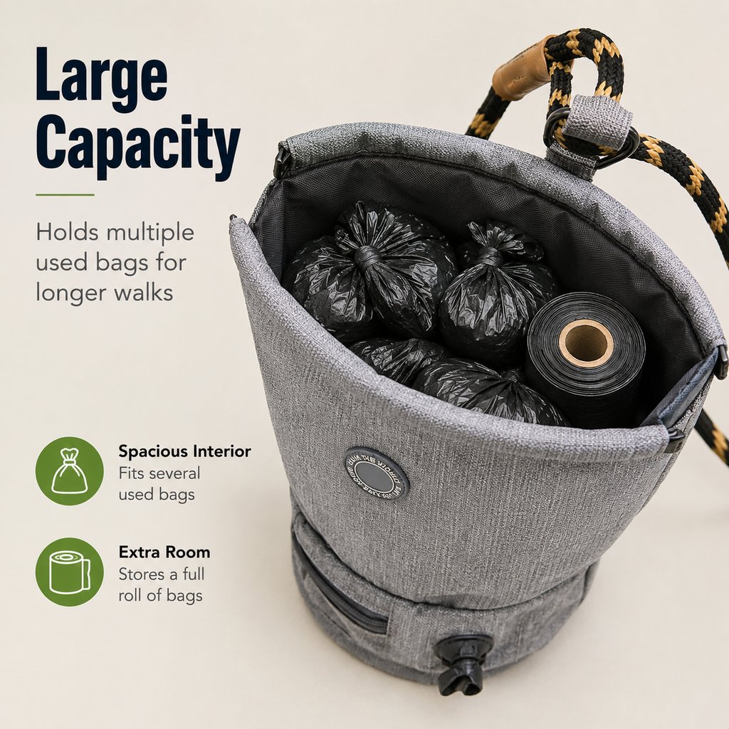 Ortekor Dog Poop Bag Holder for Walks - Carry Used Waste Bags Hands-Free Until the Next Trash Can