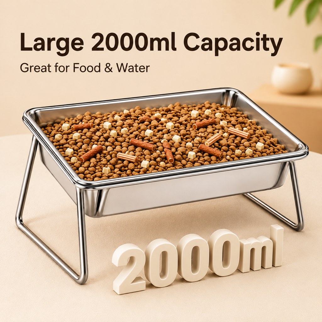 Ortekor Elevated 304 Stainless Steel Pet Bowl with Stand for Cats & Dogs - Anti-Tip Raised Feeder for Cleaner Meals