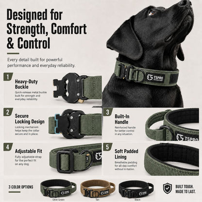 Ortekor Large Dog Tactical Collar with Control Handle - Secure Grip for Walks, Training & Strong Pullers