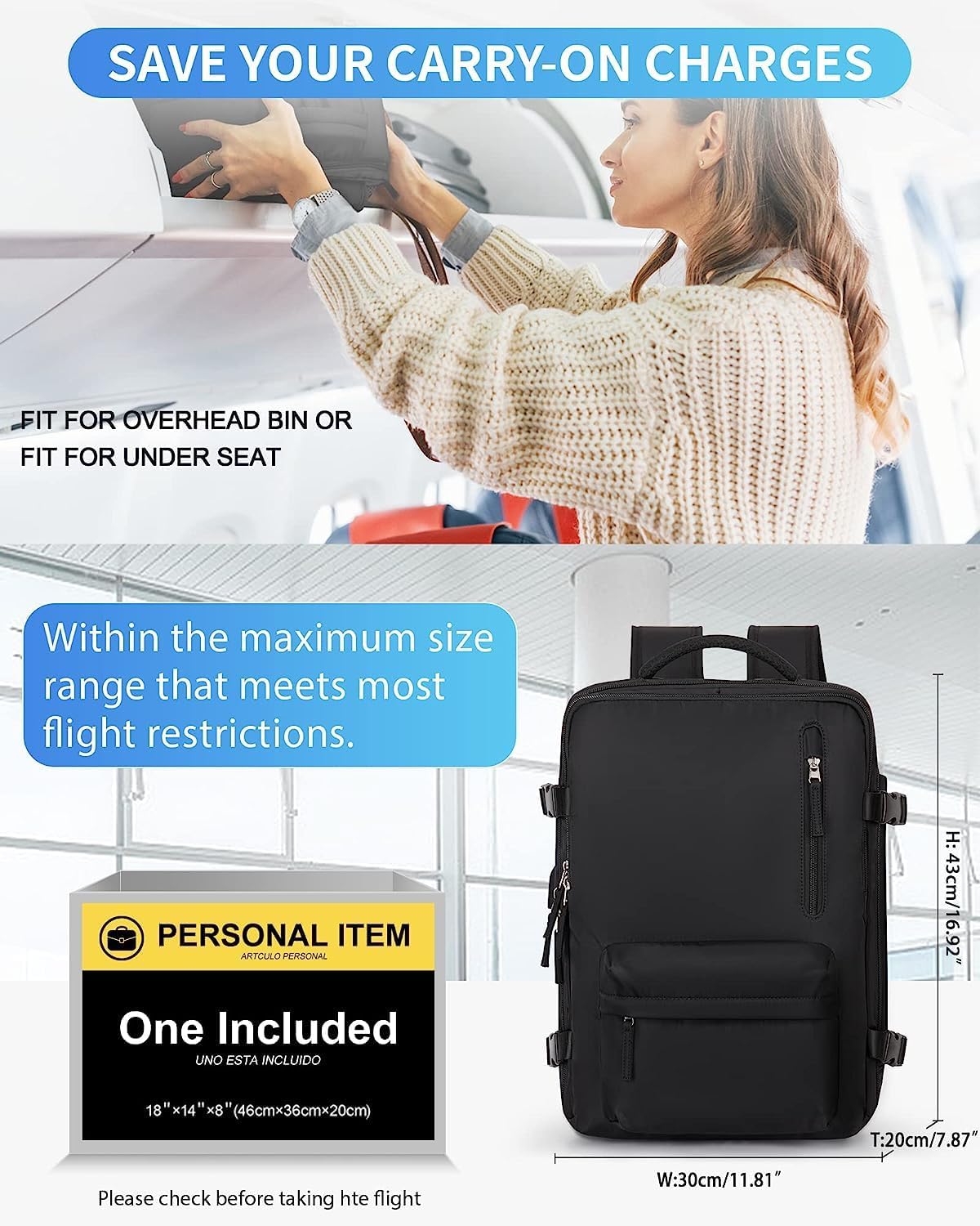 Large Travel Backpack 40L with Laptop Sleeve and Dedicated Shoe Section for Weekend Trips, Hiking & Daily Use