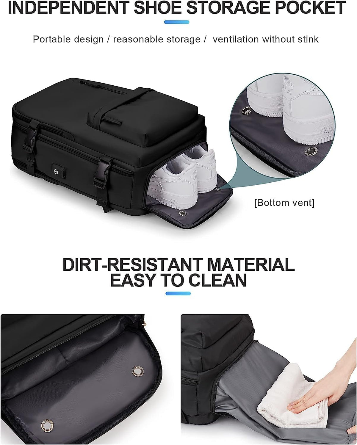 Large Travel Backpack 40L with Laptop Sleeve and Dedicated Shoe Section for Weekend Trips, Hiking & Daily Use