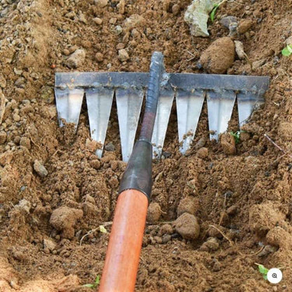Stainless Steel Weed Removal Rake for Lawns & Gardens – Deep-Root Extractor Tool with V-Shaped Tines for Soil Prep & Weeding