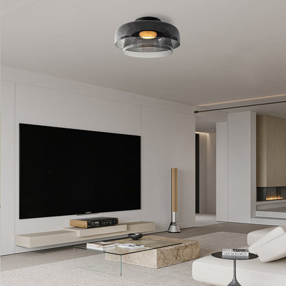 Tiered Glass Overhead Fixture 16.5 in Diameter Contemporary Room Illumination Gray Amber Green Finishes LED Flush Mount for Bedroom Dining K