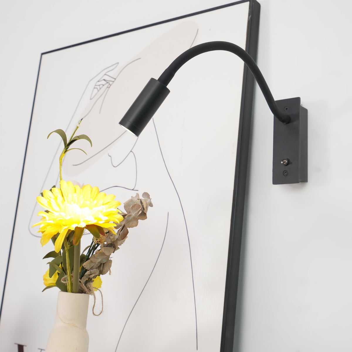 Flexible Gooseneck LED Reading Sconce 14 in Aluminum Indoor Wall Light for Bedroom Hallway Study Modern Task Lighting Push Button Switch