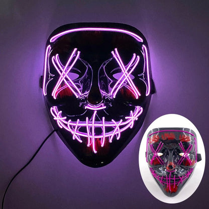 Máscara de disfraz de Halloween con luz LED para adultos: máscara facial brillante electroluminiscente para fiestas, festivales y cosplay