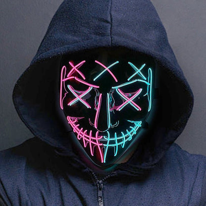 Máscara de disfraz de Halloween con luz LED para adultos: máscara facial brillante electroluminiscente para fiestas, festivales y cosplay