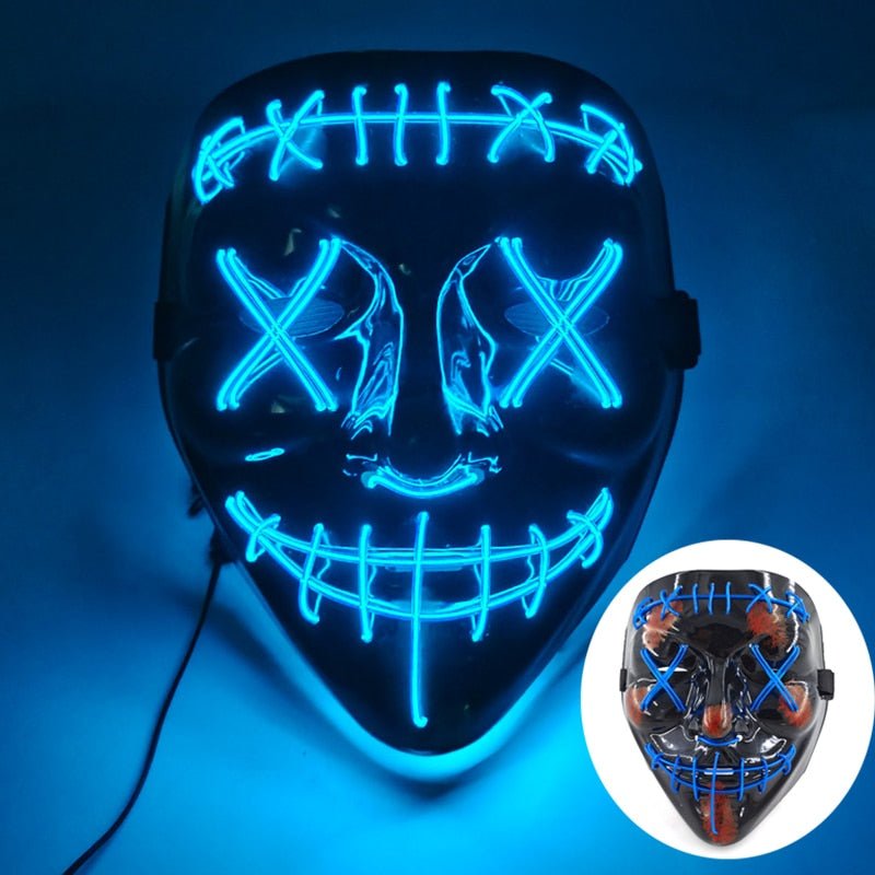 Máscara de disfraz de Halloween con luz LED para adultos: máscara facial brillante electroluminiscente para fiestas, festivales y cosplay