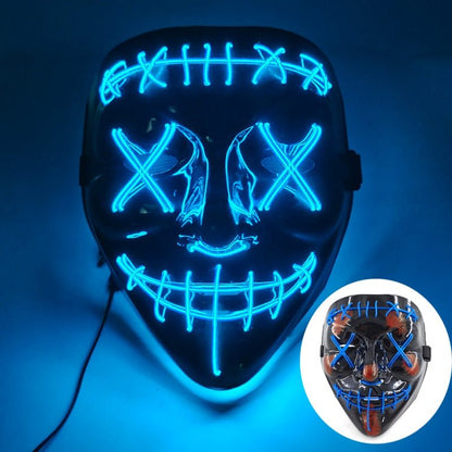 Máscara de disfraz de Halloween con luz LED para adultos: máscara facial brillante electroluminiscente para fiestas, festivales y cosplay