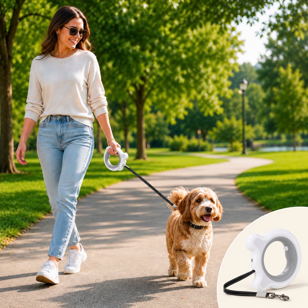 Ortekor Retractable Dog Leash for Night Walks & Daily Walks - Optional LED Light, 16ft Reflective Tape & One-Touch Brake for Better Visibility and Control