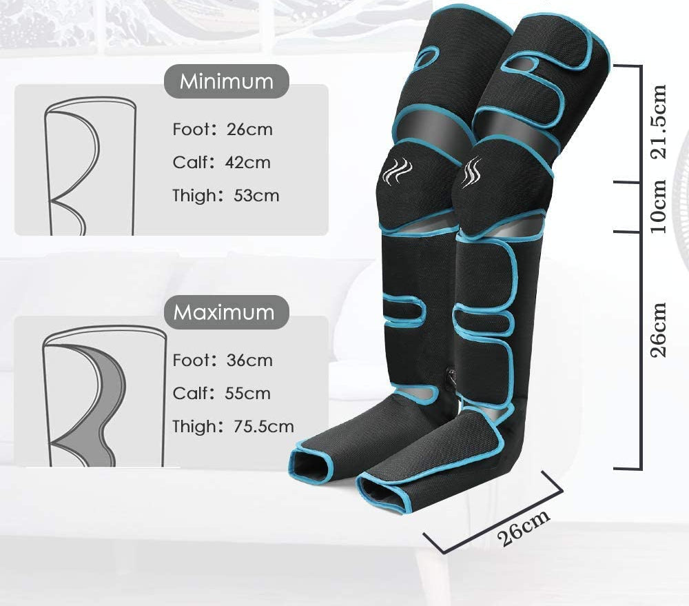 Masajeador de piernas por compresión de aire secuencial con rodilleras térmicas: sistema de envoltura de cobertura completa para muslos, pantorrillas y pies para la recuperación muscular y