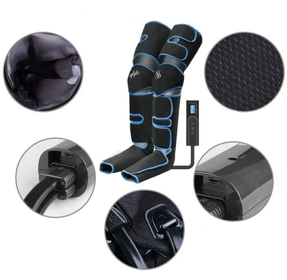 Masajeador de piernas por compresión de aire secuencial con rodilleras térmicas: sistema de envoltura de cobertura completa para muslos, pantorrillas y pies para la recuperación muscular y