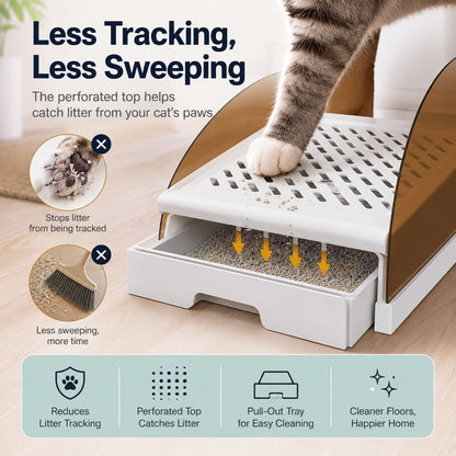 Ortekor Adjustable Cat Litter Box Step with Pull-Out Tray for Cleaner Floors