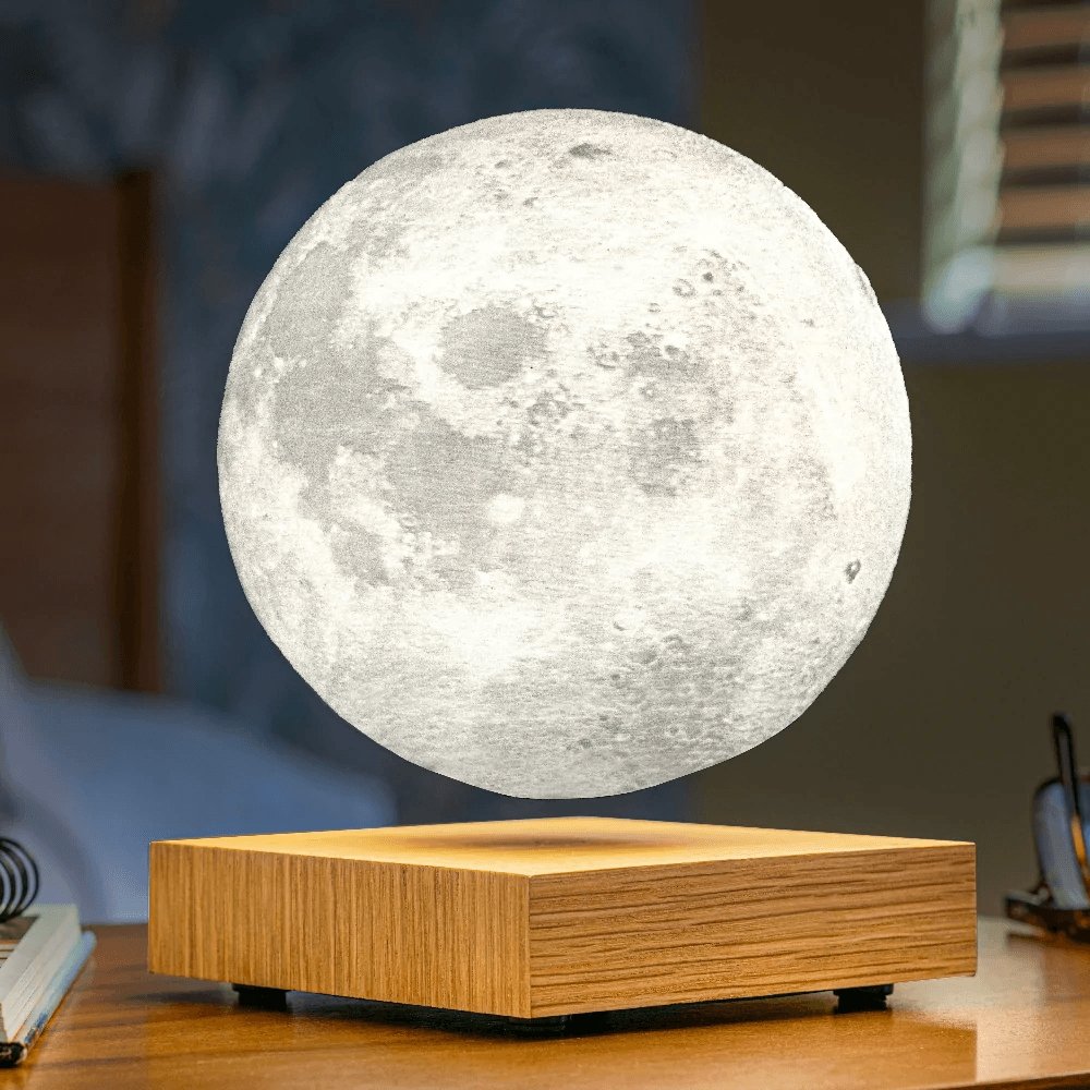Magnetic Floating Moon Night Light with Rotating 3D Lunar Sphere, Dual Color LED for Bedroom Desk Office Decor