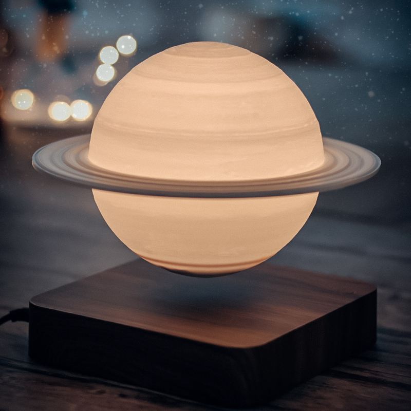 Magnetic Floating Saturn Night Light 6 Inch 3D Printed Rotating Sphere Desk Lamp Color Changing Wireless LED Planet Decor for Bedroom Office