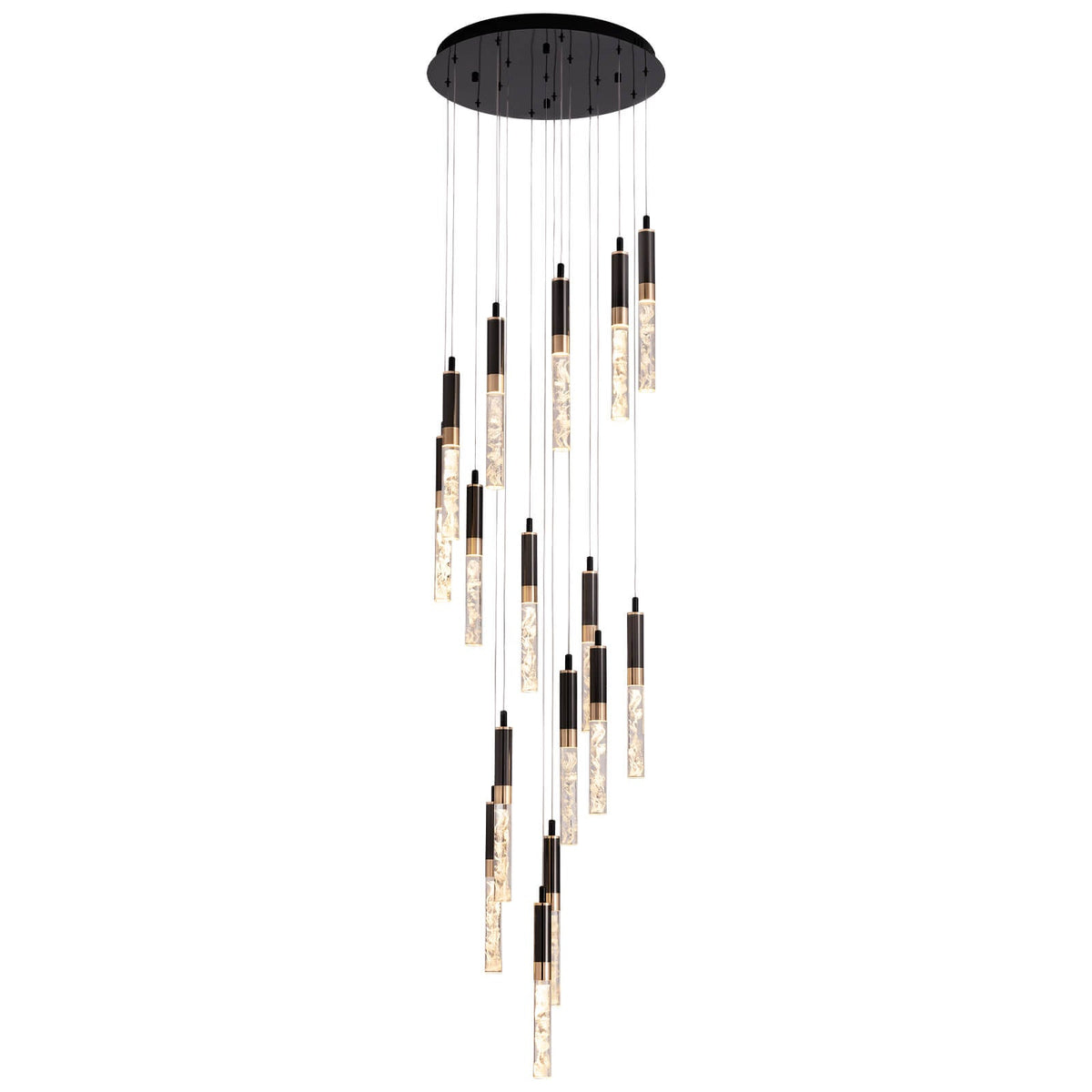 Cascading Crystal LED Ceiling Light 20 in Wide Adjustable Drop to 118 in Black Metal Frame Entryway Stairwell Multi-Story Fixture Dimmable R