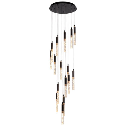 LED Crystal Spiral Drop Light for Two-Story Foyer & Staircase - Adjustable 118 in Height, Black Finish, Remote Control, Multi-Tier Waterfall
