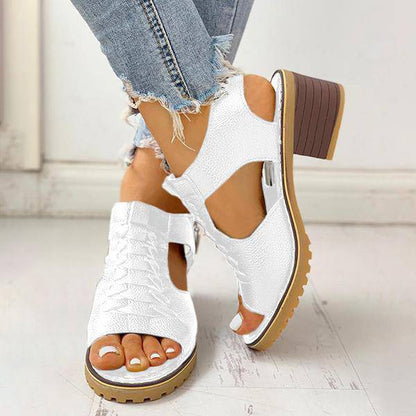 Women's Open-Toe Block-Heel Sandals with Side Zipper & Cutout Design – Dress Casual Heels for Summer Events