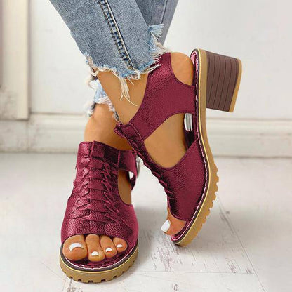 Women's Open-Toe Block-Heel Sandals with Side Zipper & Cutout Design – Dress Casual Heels for Summer Events