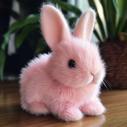 Animated Bunny Stuffed Animal Plush Toy with Hopping Motion for Kids Room Decor Nursery Gift Soft Synthetic Fiber Companion Beige Pink White