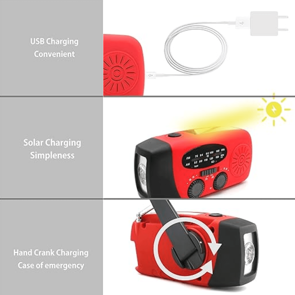 Emergency Hand Crank Radio with Flashlight & Phone Charger – Solar & USB Rechargeable Weather Alert AM/FM Radio for Power Outages, Camping